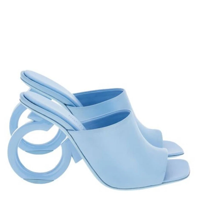 Ferragamo Astro Nappa Heeled Mules, Size 7 C