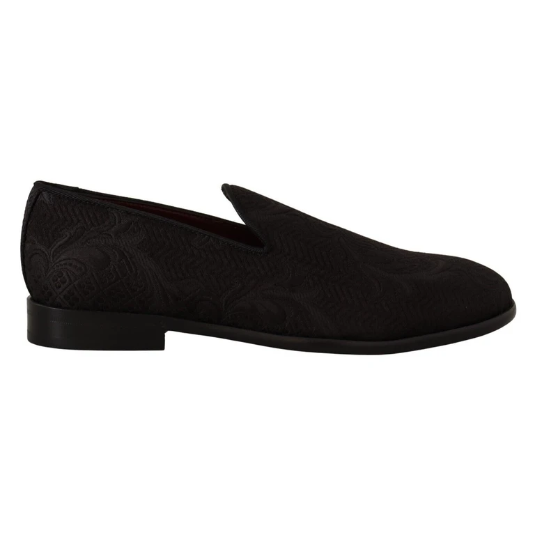 Dolce & Gabbana Black Floral Brocade Slippers Loafers Shoes Viscose Cotton Silk Polyester - Men