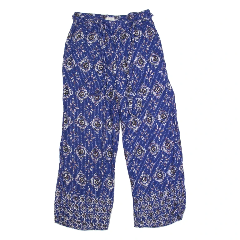 FAT FACE Belted Womens Trousers Blue Relaxed Straight W26 L23