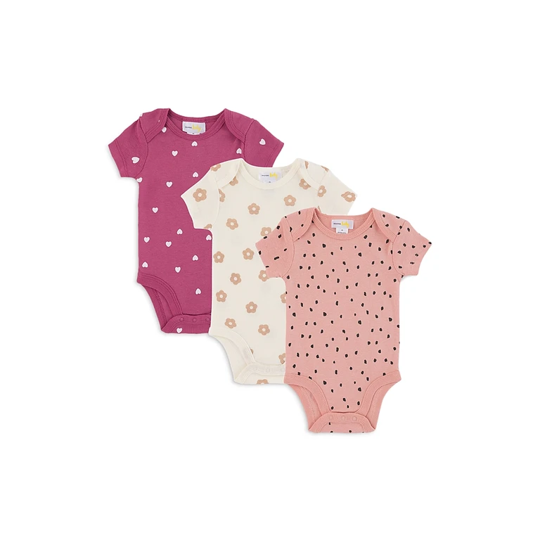Girls' Printed Cotton Bodysuit, 3 Pack - Baby