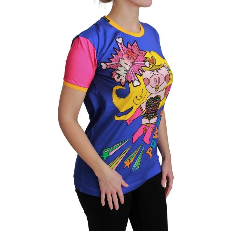 Dolce & Gabbana Purple Pig Supergirl Top Cotton T-Shirt Blue - Women