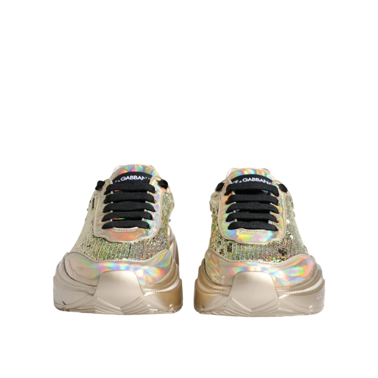 Gold Sequin Iridiscent Daymaster Sneakers Shoes Polyester Lamb Leather - Men