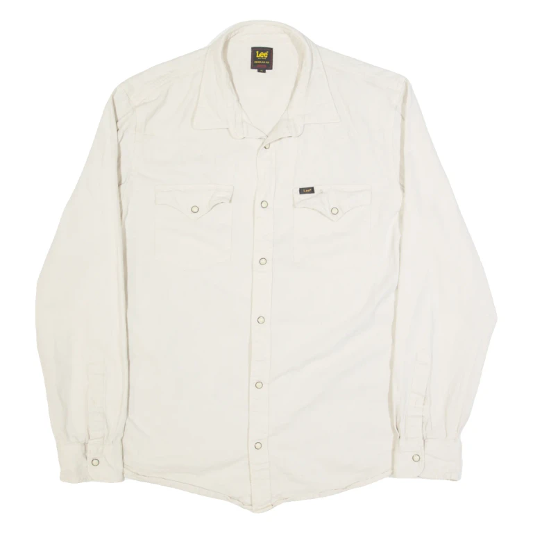 LEE Mens Plain Shirt Beige Long Sleeve XL
