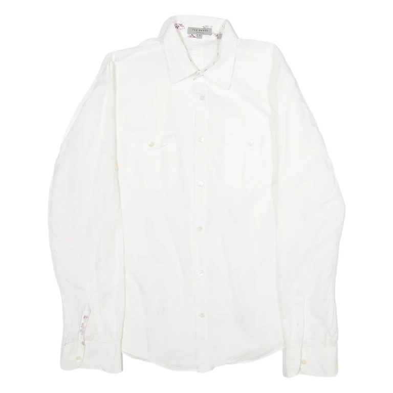 TED BAKER Mens Plain Shirt White Long Sleeve M