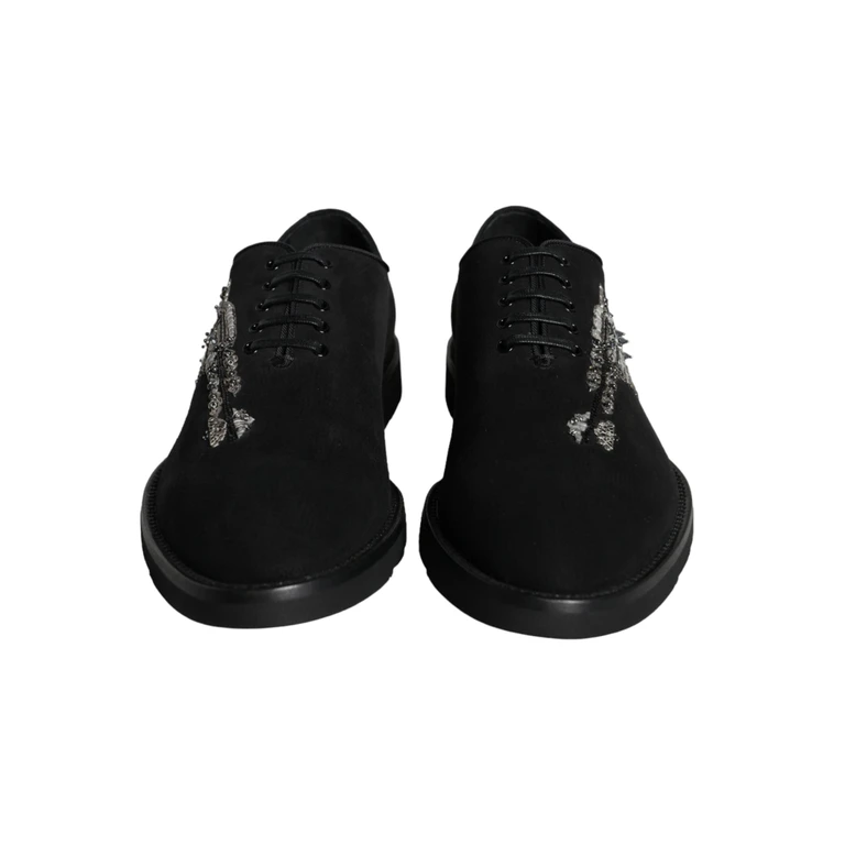 Dolce & Gabbana Black Suede Sicilia Lace Up Formal Shoes Goatskin Leather - Men