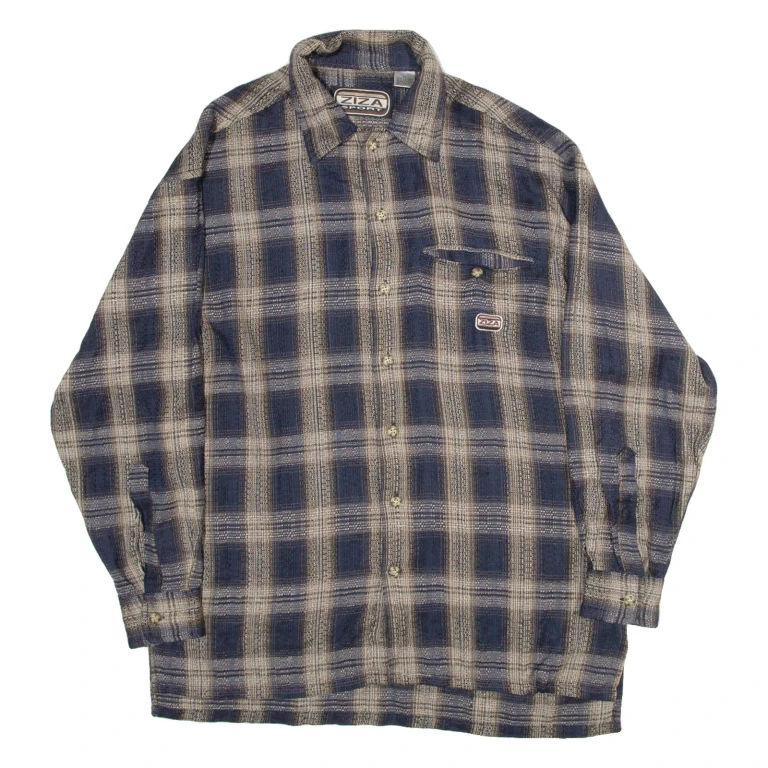 ZIZA SPORT Mens Flannel Shirt Blue Check Long Sleeve M