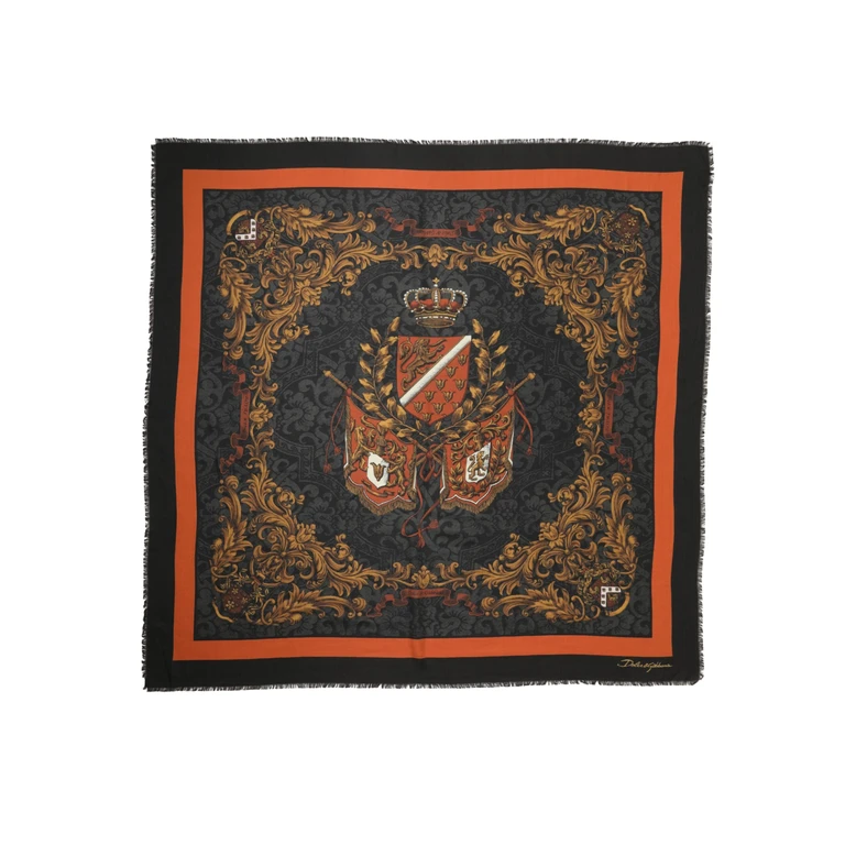 Dolce & Gabbana Multicolor Crest Print Cashmere 272cm X 132cm Men Scarf Silk - Men