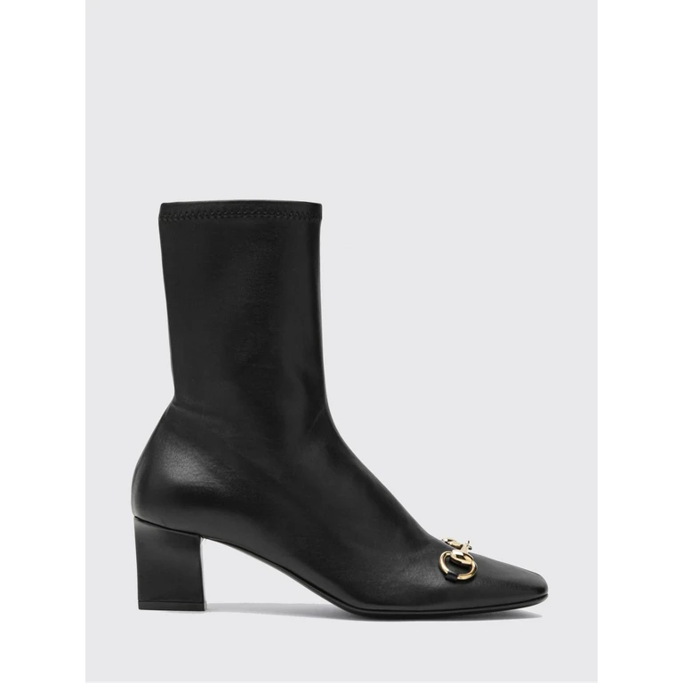 Signora Stretch Leather Ankle Boots with Horsebit and Block Heel (865405AAGGW1000)