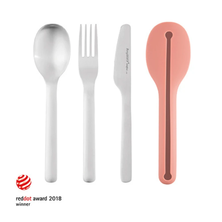 Leo 4Pc 18/10 Stainless Steel Travel Flatware Set & Pink Holder