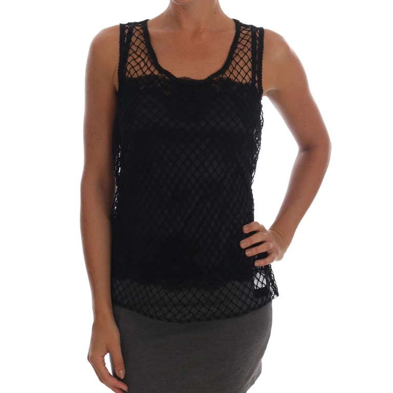 Black Silk Mesh Floral Lace Top Cotton - Women