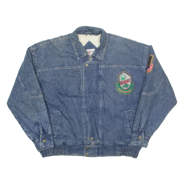 KOWLOON JEANS Dark Horse Mens Sherpa Lined Denim Jacket Blue USA XL