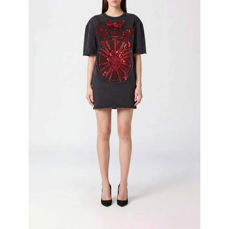 Butterfly Tattoo Mini Sheath Dress in Cotton with Sequin Embroidery (SAFCWTG0679PTE004N02)