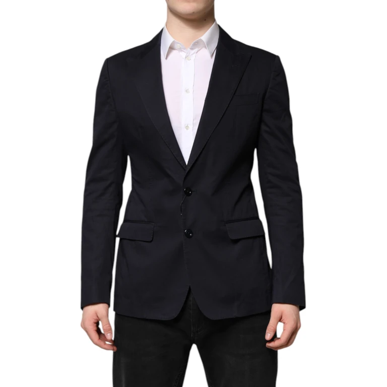 Dolce & Gabbana Dark Blue Taormina Cotton Blazer Suit Jacket Silk - Men