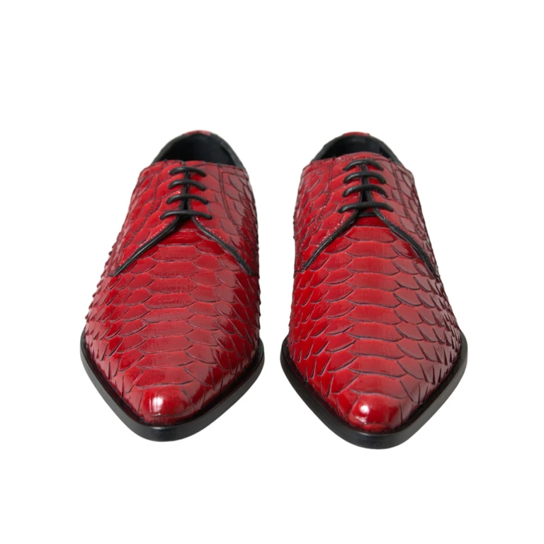 Dolce & Gabbana Red Textured Varnished Derby Men Formal Shoes Python Leather - Men