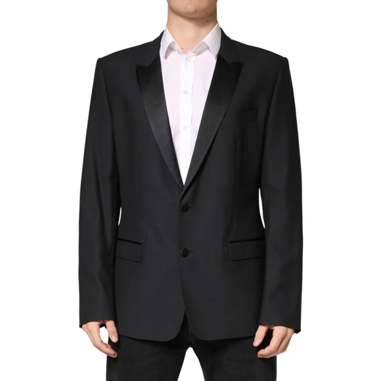 Black Martini Single Breasted Jacket Blazer Virgin Wool Silk Polyester Clothing - Men