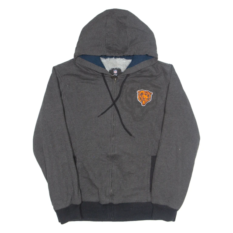 NFL Fleece Lined Chicago Bears Mens Grey Hoodie Full Zip USA M
