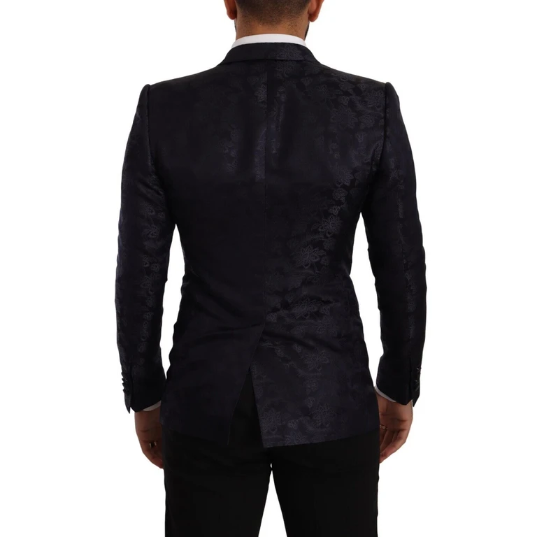 Dolce & Gabbana Blue Floral Jacquard Silk Coat Martini Blazer Clothing - Men