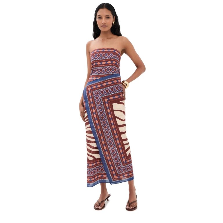 Johanna Ortiz Paraiso Agreste Ankle Dress Ecru/Blue 2
