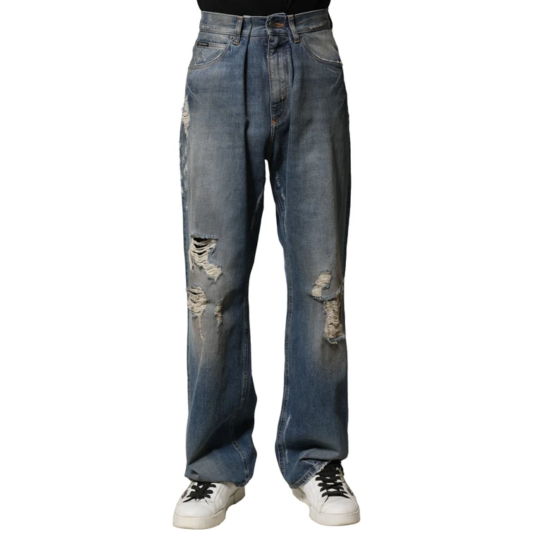 Dolce & Gabbana Blue Cotton Tattered Men Denim Jeans Clothing - Men