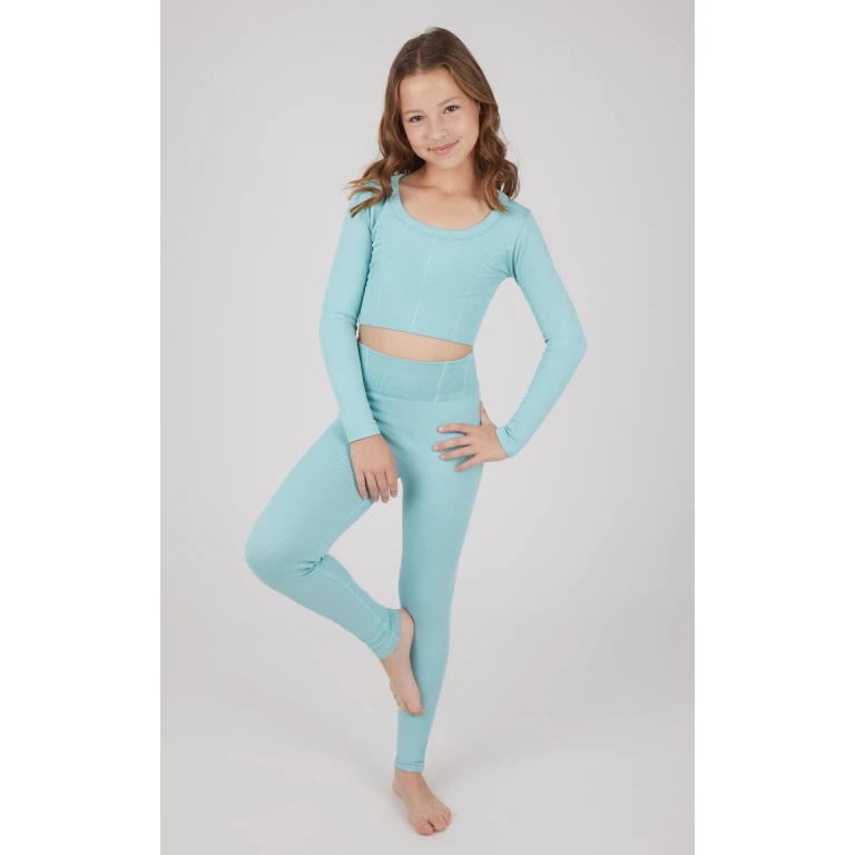 Girls 2 PC Seamless Ribbed Long Sleeve Top and Legging Set