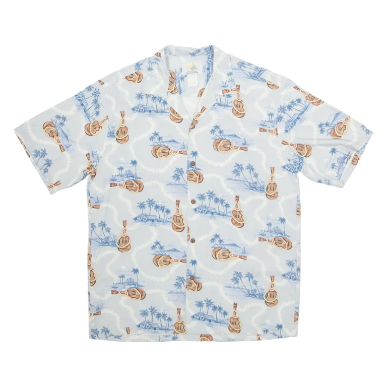 HO ALOHA Mens Hawaiian Shirt Blue Crazy Pattern M