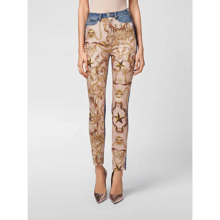 High-Waisted Cropped Skinny Jeans in Baroque Print Denim (FAACWDT1653PDE004N14NQ)