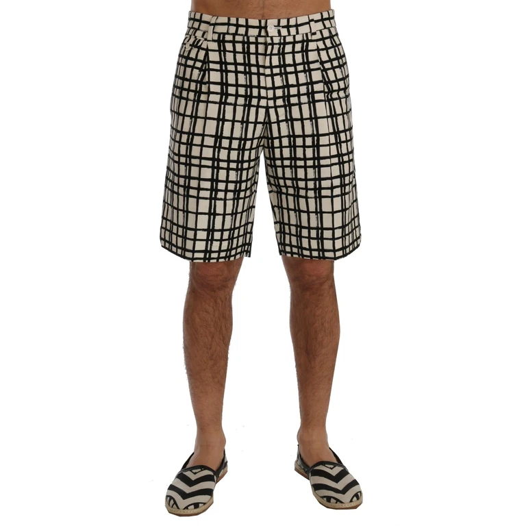 White Black Striped Casual Shorts Black/white Cotton - Men