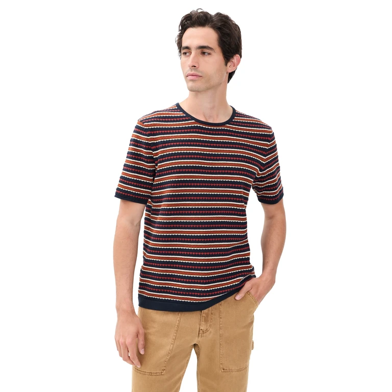 NN07 Bari Striped Knit Tee Navy Multi M