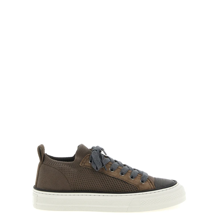 Brown Cotton Low Top Sneakers - Women