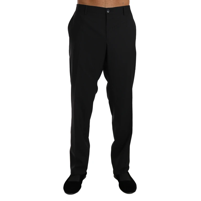 Black Wool Stretch Formal Trousers - Men