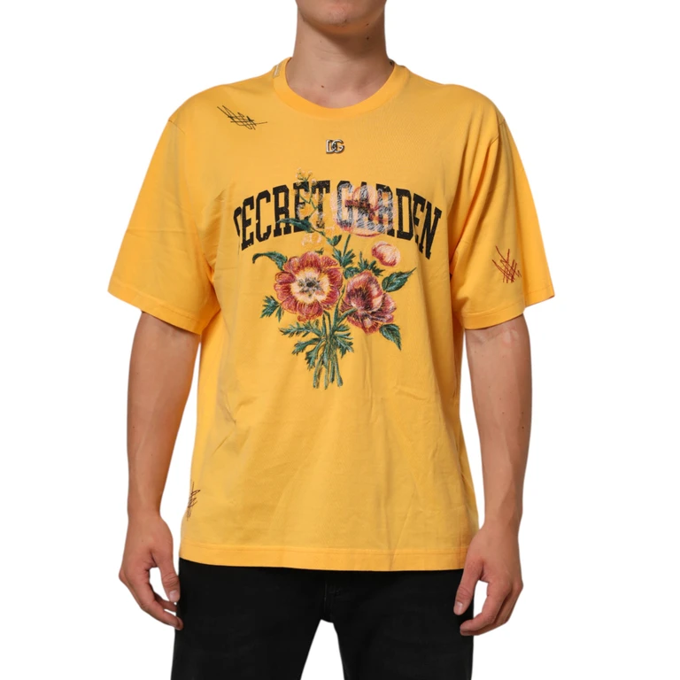 Dolce & Gabbana Yellow Secret Graden Floral Cotton Crewneck T-Shirt - Men