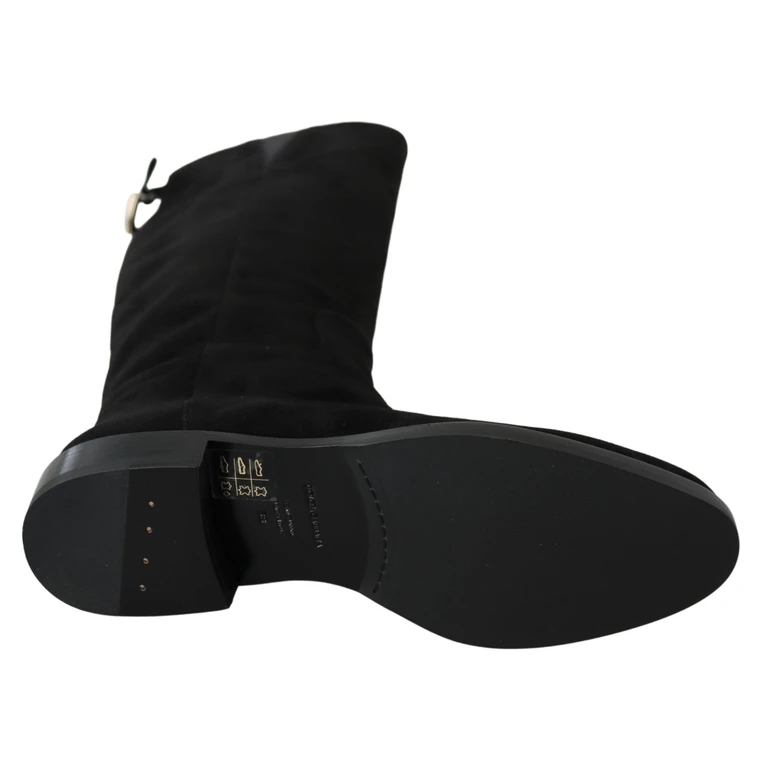 Black Suede Knee High Flat Boots Shoes - Women