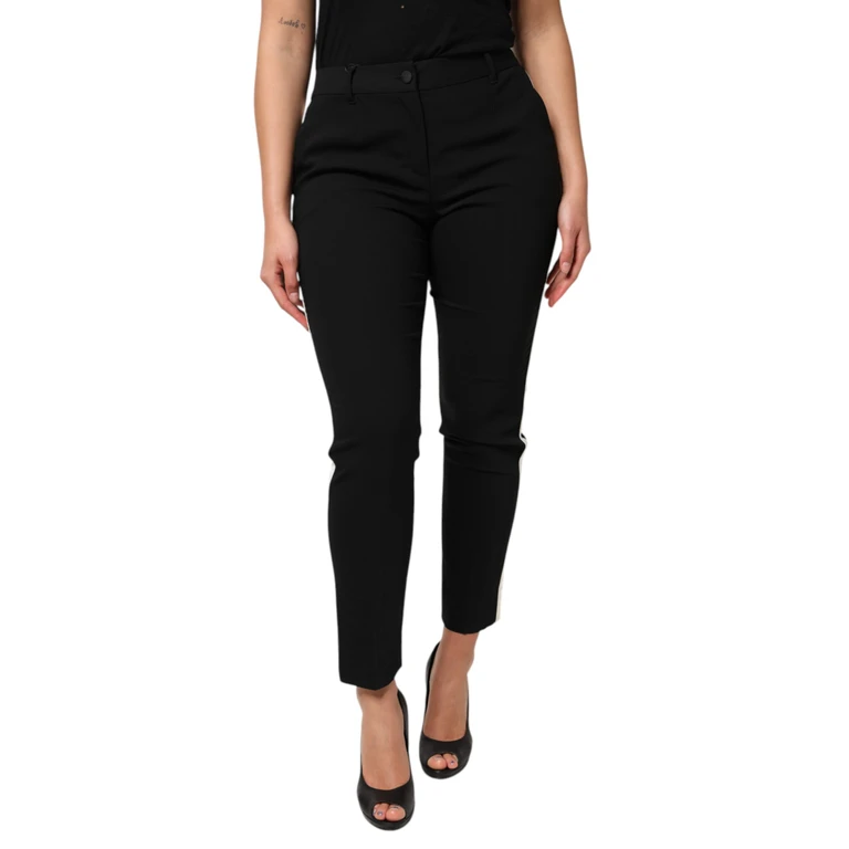 Dolce & Gabbana Black Wool High Waist Tapered Pants Virgin Silk Elastane - Women