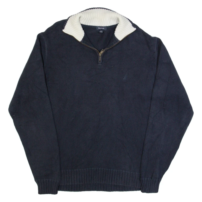 NAUTICA Mens Jumper Blue 1/4 Zip Tight Knit L