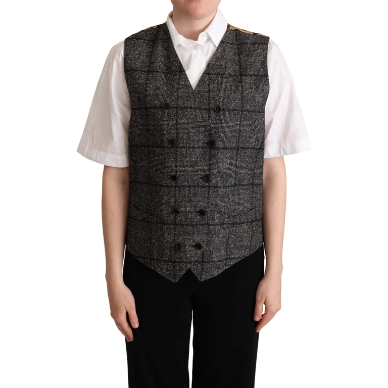 Gray Wool Leopard Print Waistcoat Vest Alpaca Cotton Nylon Clothing - Women