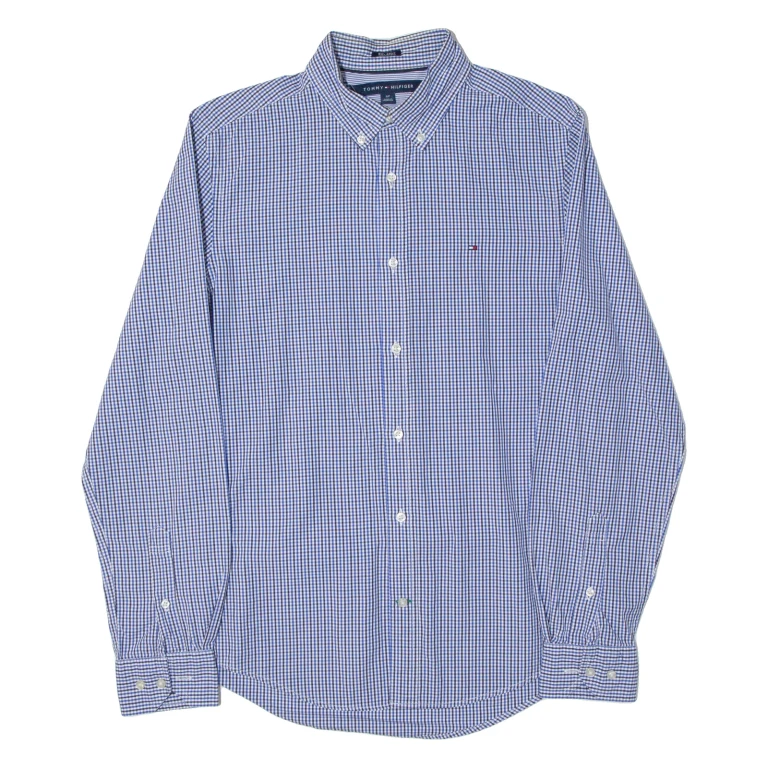 TOMMY HILFIGER Mens Shirt Blue Gingham Long Sleeve S (WW3-160724-10070)
