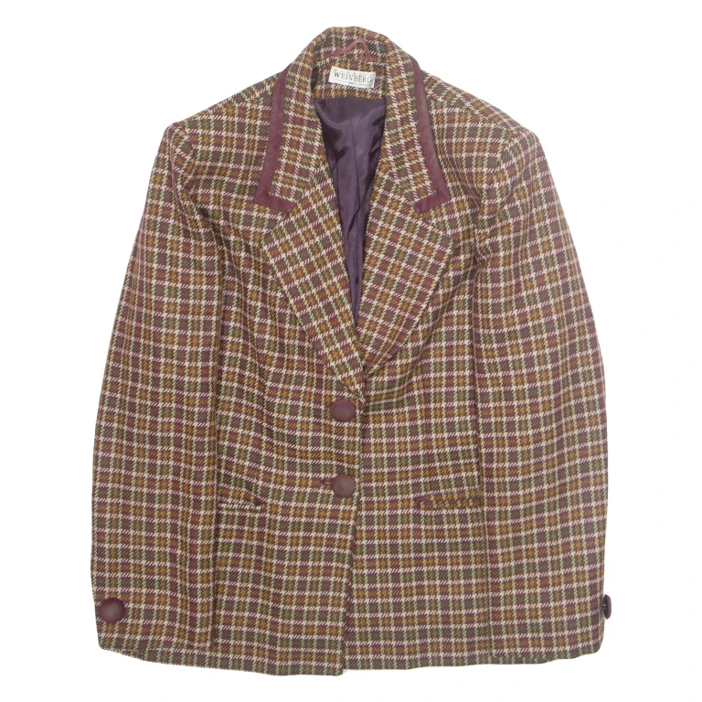 WEINBERG Womens Blazer Jacket Brown Wool Plaid M
