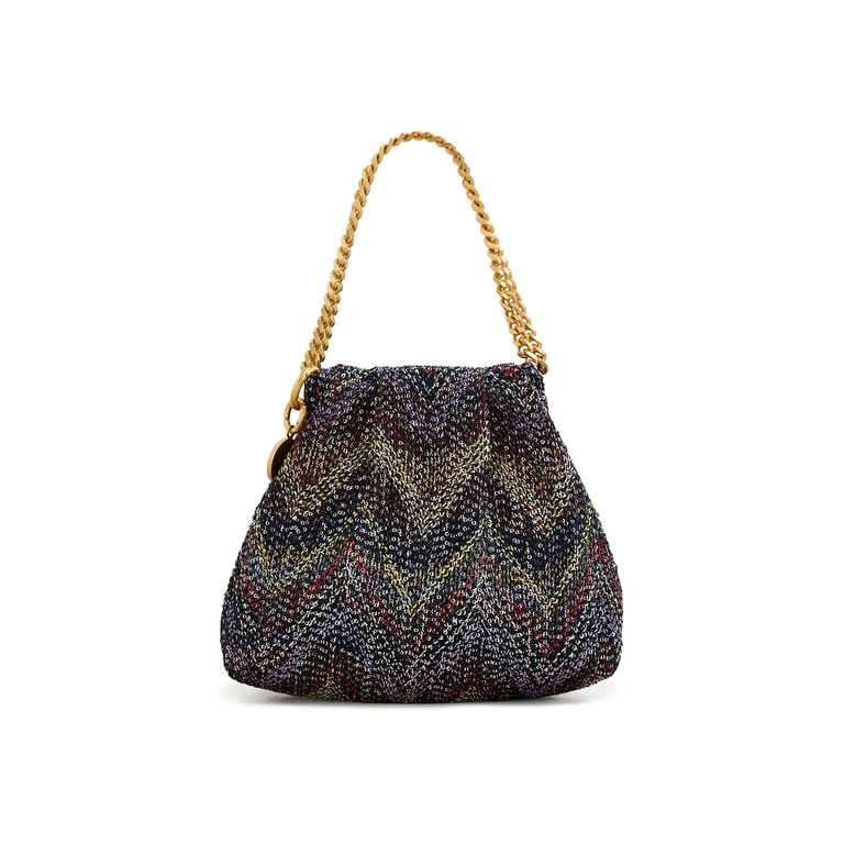 Missoni Caperdon Drawstring Chain Pouch Twill Silk Wave Orange One Size
