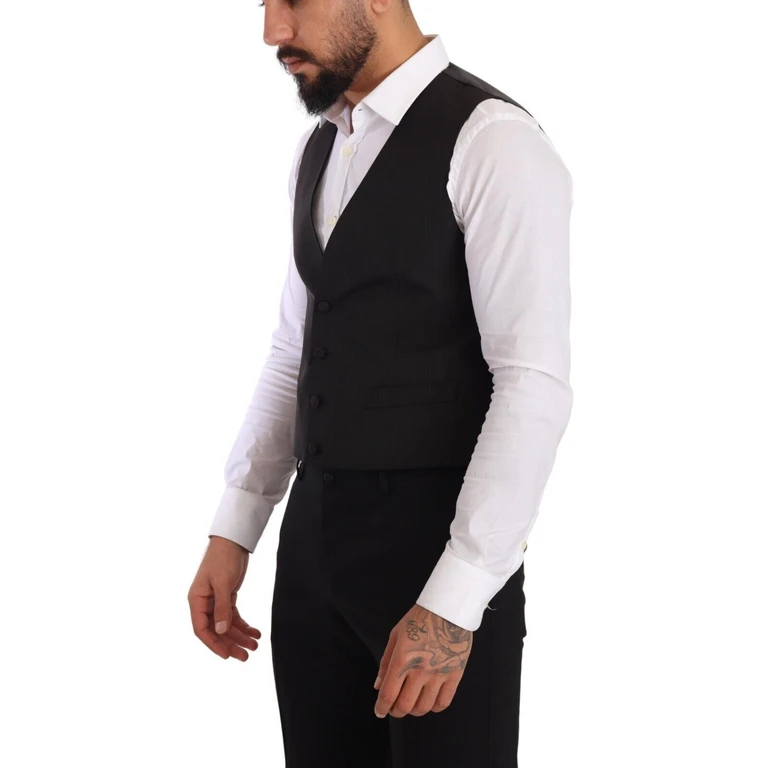 Dolce & Gabbana Gray Silk Slim Fit Waistcoat Formal Vest Clothing - Men