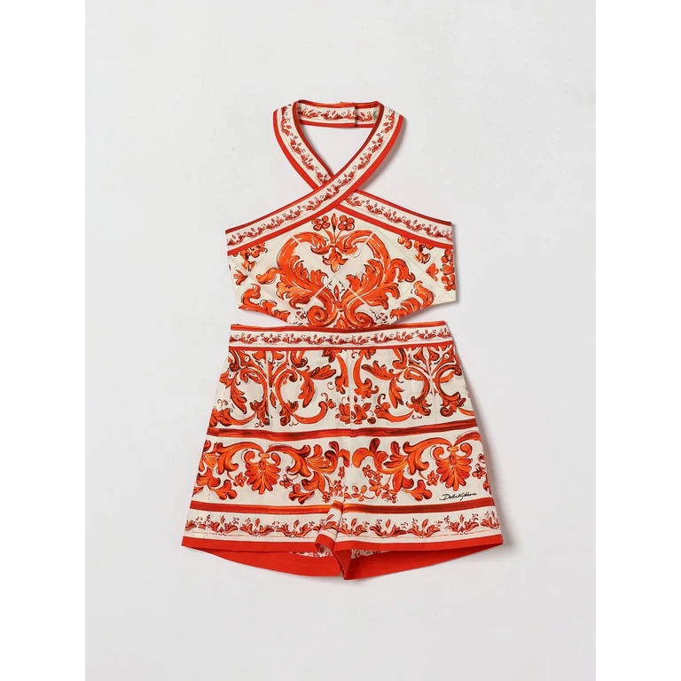 Girl's Majolica Print Cotton Halterneck Jumpsuit (L54DT7G7P4NIO5DQ)