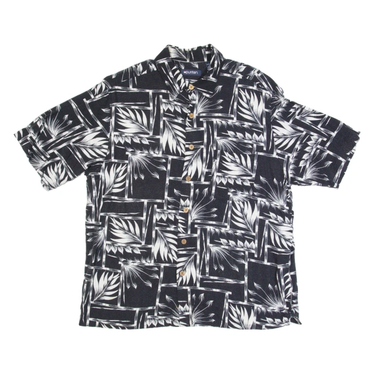 PURITAN Mens Hawaiian Shirt Black 90s Crazy Pattern L