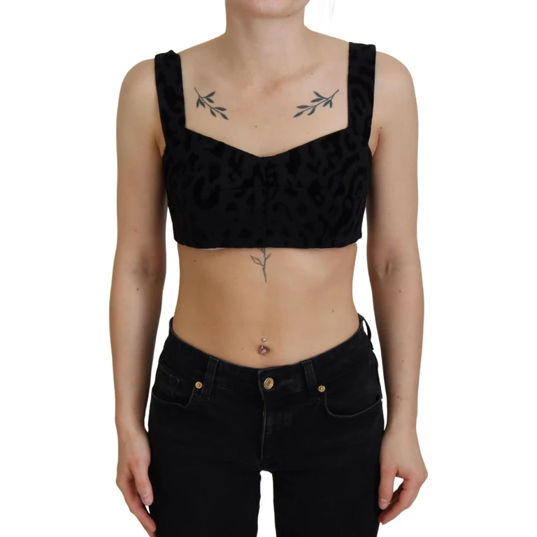 Black Leopard Cropped Bustier Corset Bra Top Cotton - Women