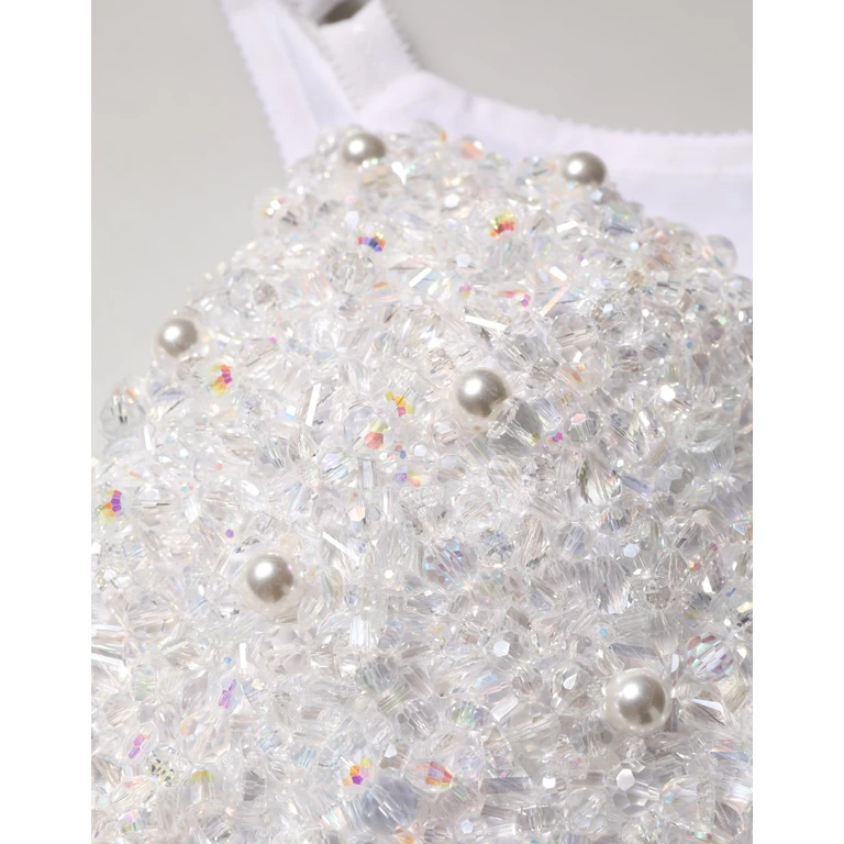 White Pearls Beaded Corset Bustier Crop Top Elastane Polyester - Women