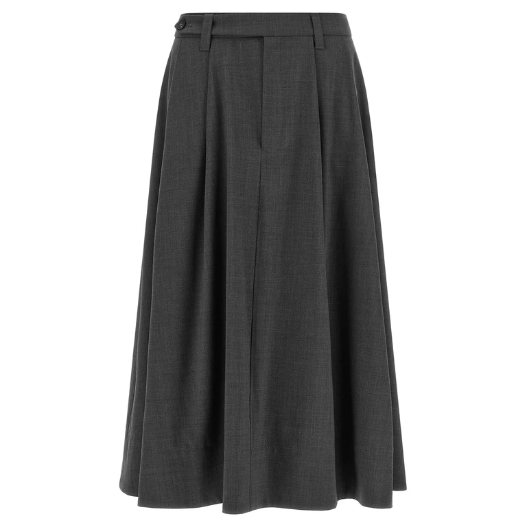 Brunello Cucinelli Gray Virgin Wool Midi Skirt - Women