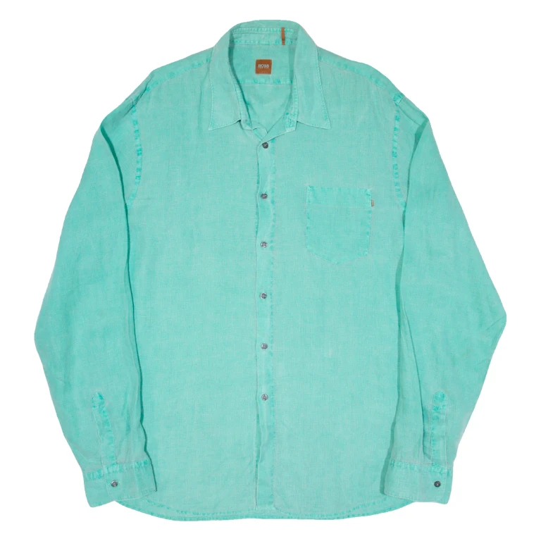 BOSS Mens Plain Shirt Blue Long Sleeve XL