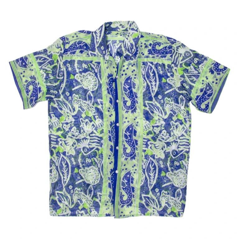 See Through Mens Shirt Green Crazy Pattern L