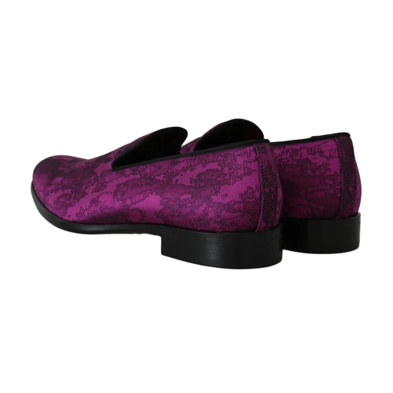 Dolce & Gabbana Purple Jacquard Loafers Dress Formal Shoes Silk - Men