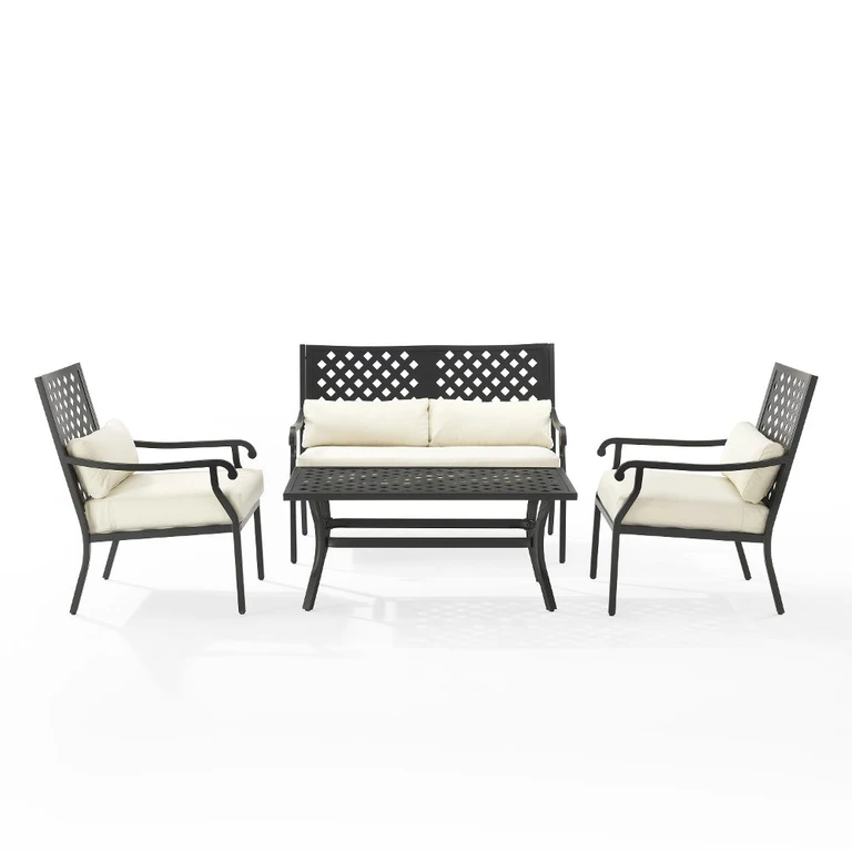 Alistair 4 pc Black and Cream Patio Conversation Set