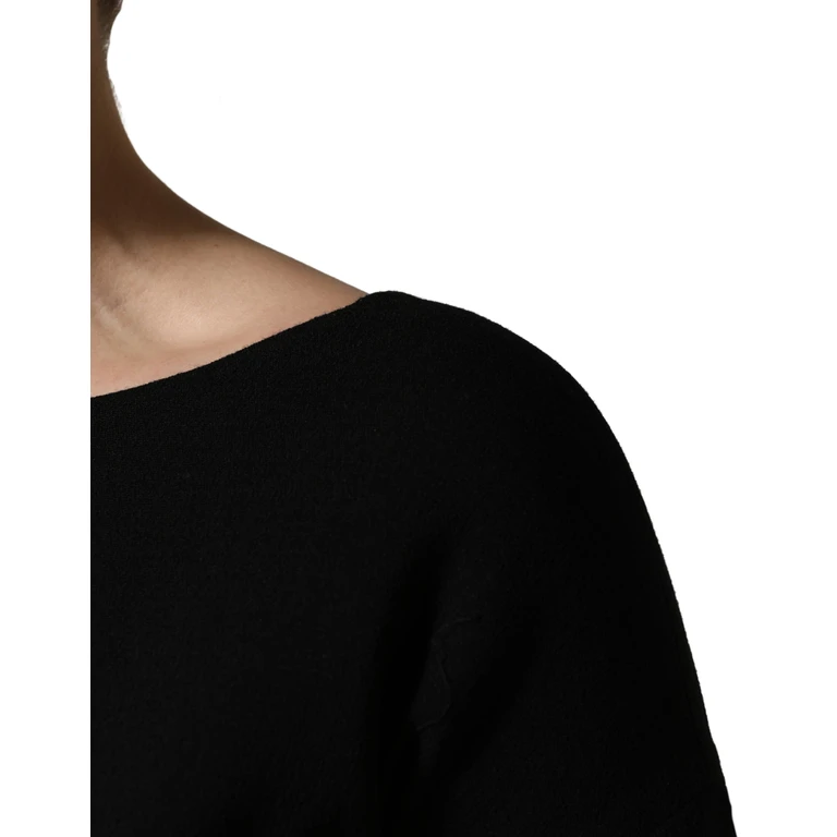 Dolce & Gabbana Black Wool Crepe Long Sleeves Midi Dress Virgin Nylon Elastane - Women