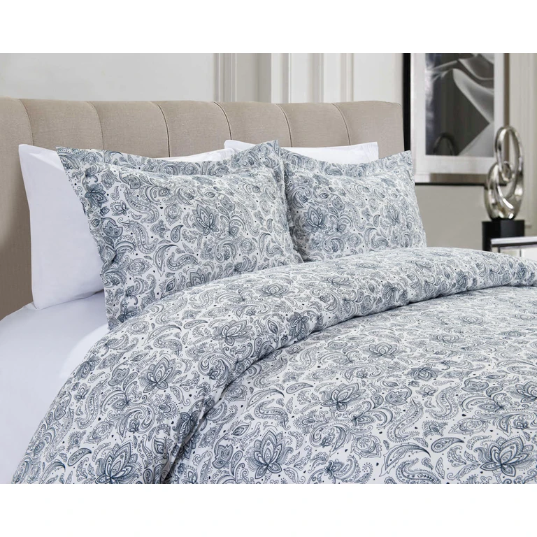 3-Piece Paisley Printed Duvet Cover Set - Comforter Cover with Button Closure